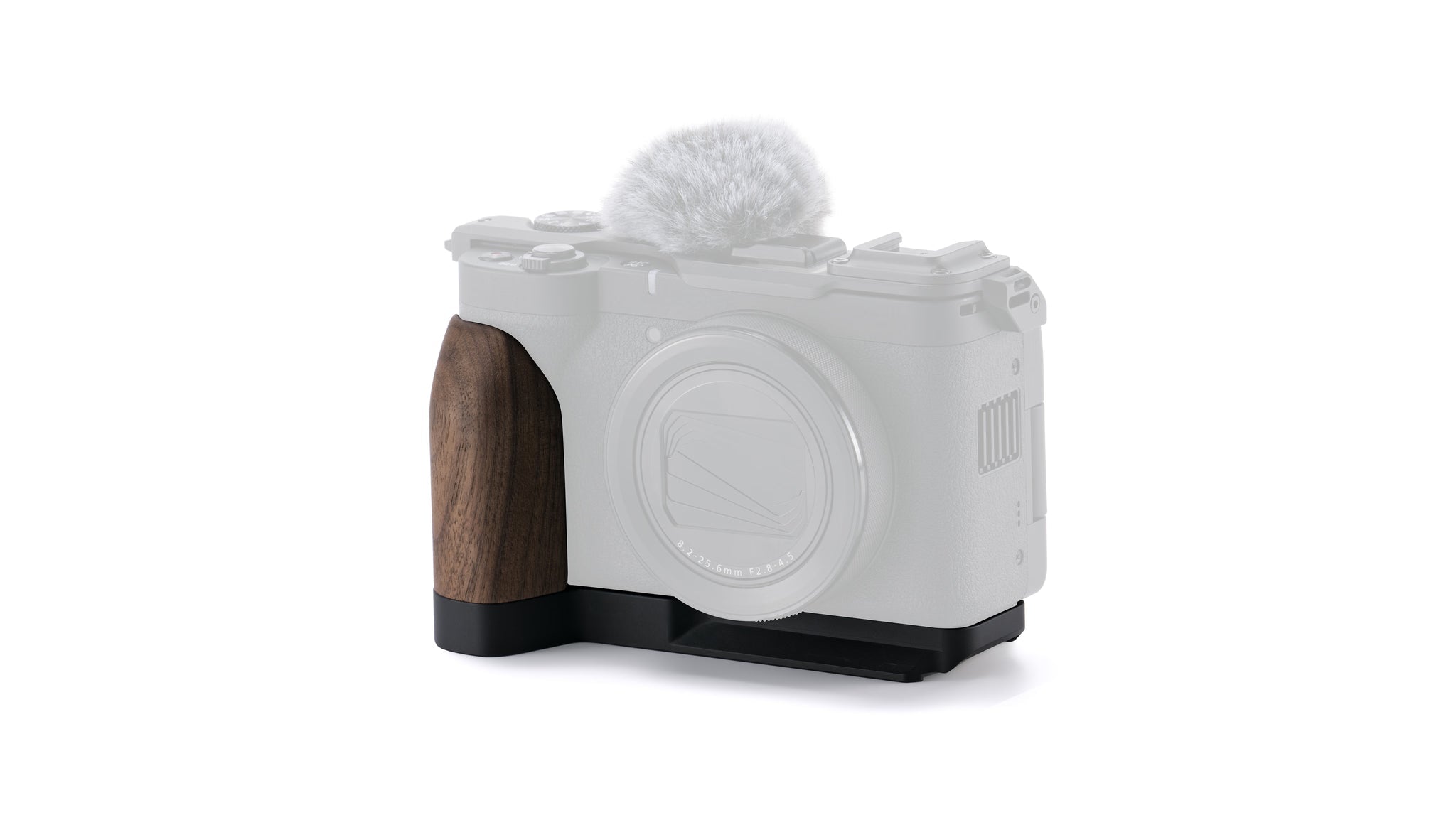 Mounting Baseplate with Wooden Grip for Canon PowerShot V1 – Black