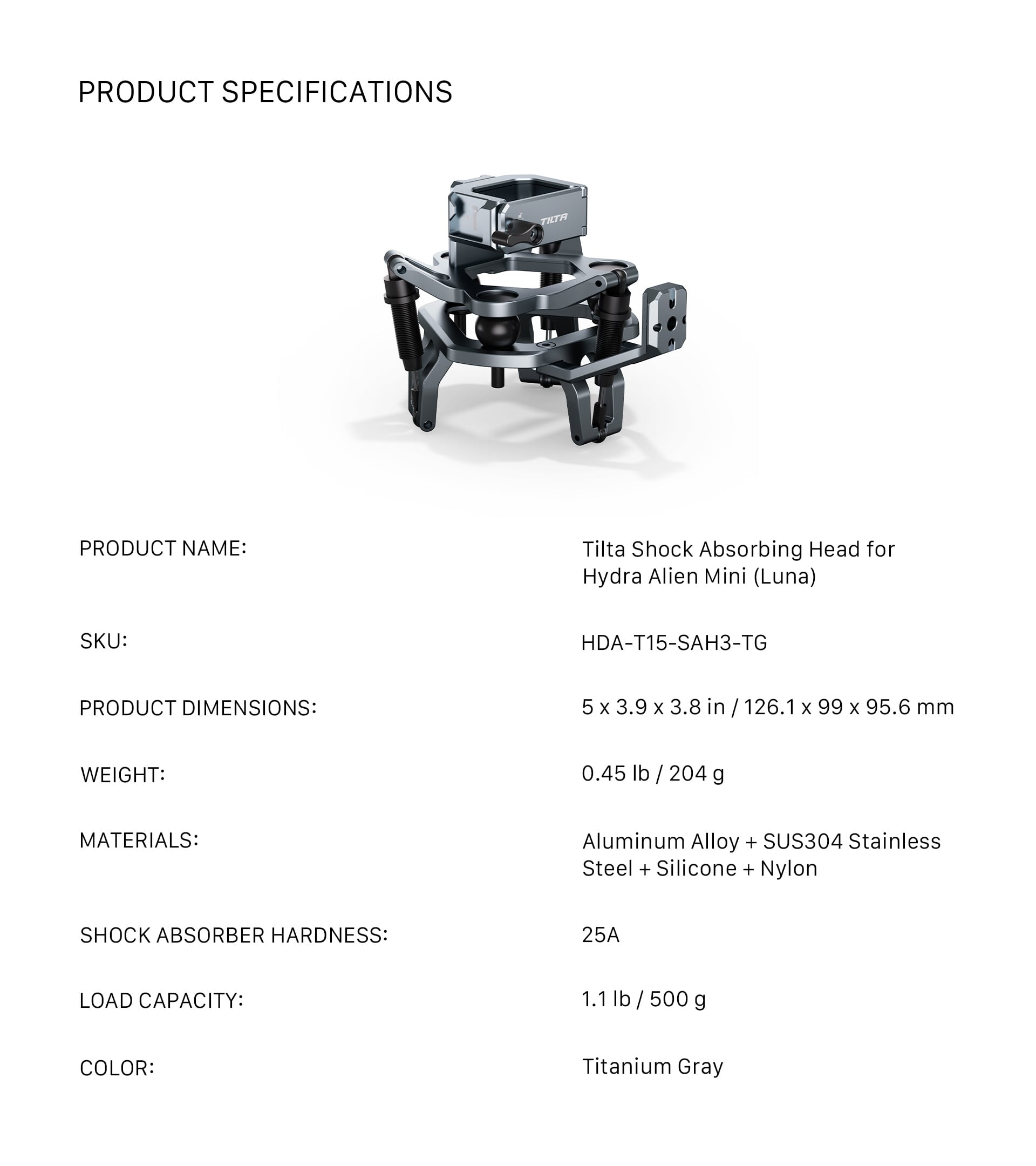 Shock Absorbing Head for Hydra Alien Mini (Luna) – Titanium Gray