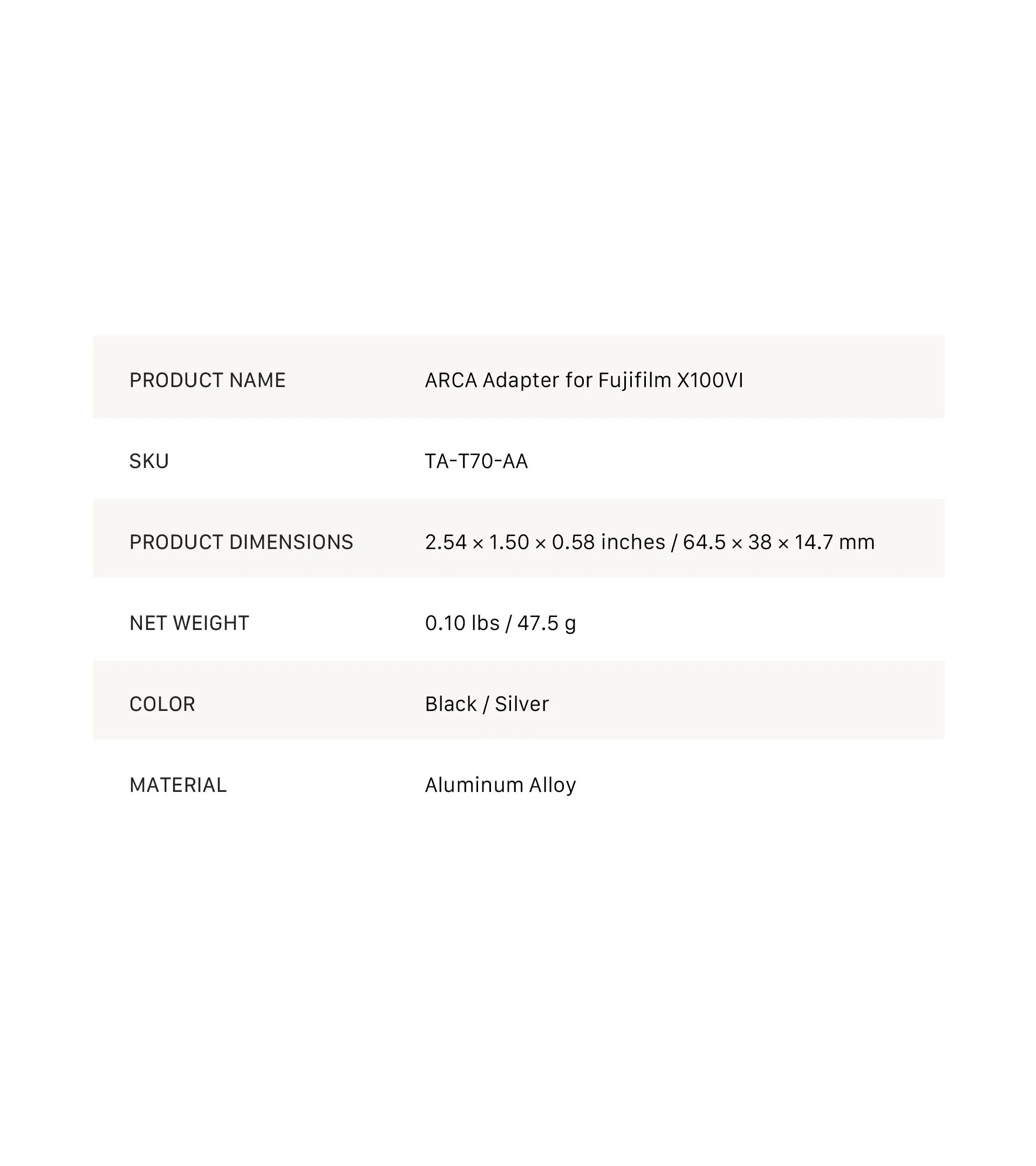 ARCA Adapter for Fujifilm X100VI — specification image 2