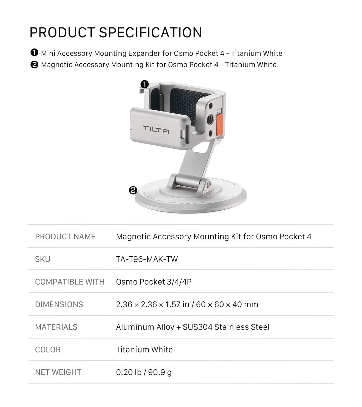 Magnetic Accessory Mounting Kit for Osmo Pocket 4 - Titanium White